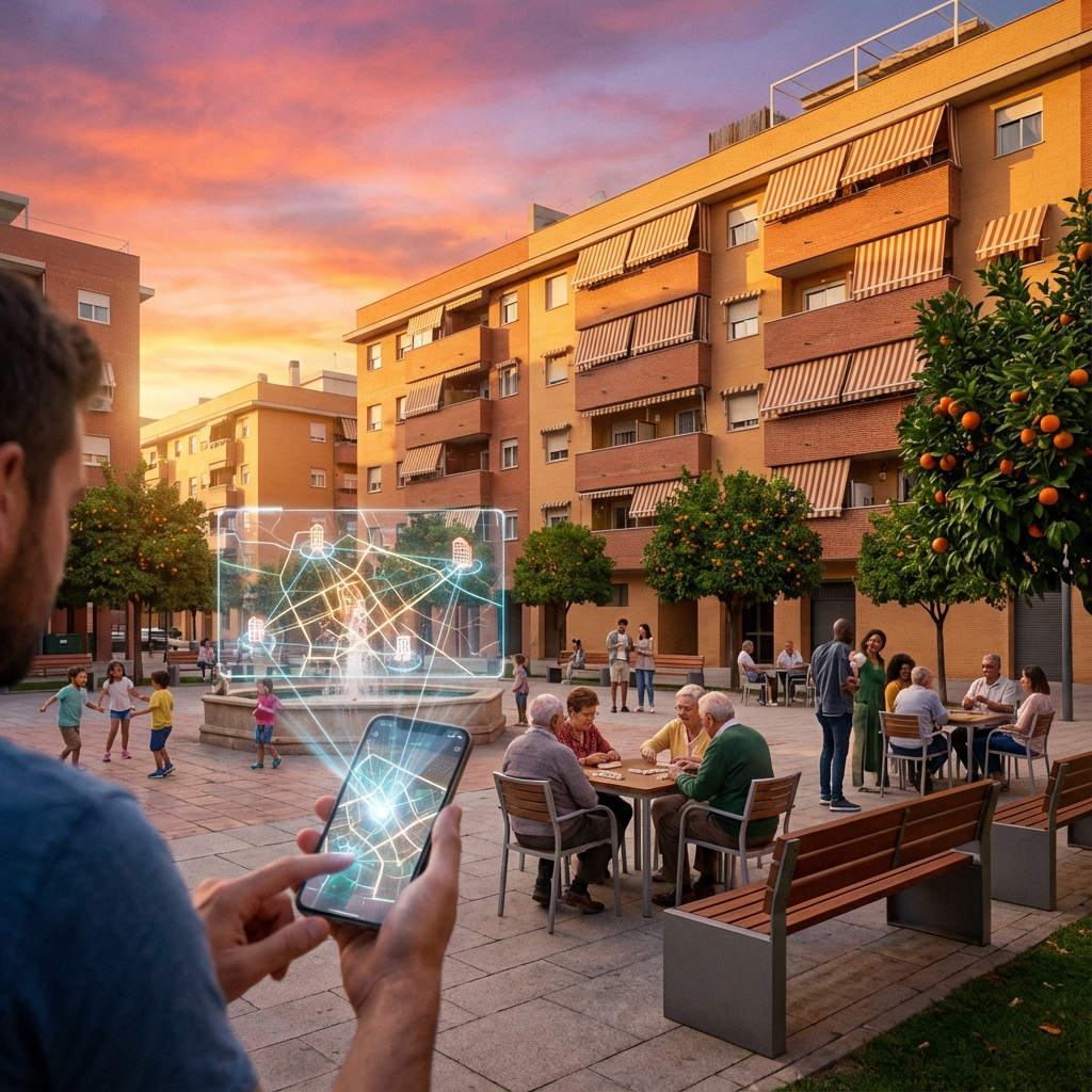 Plaza de Ciudad Jardín al atardecer